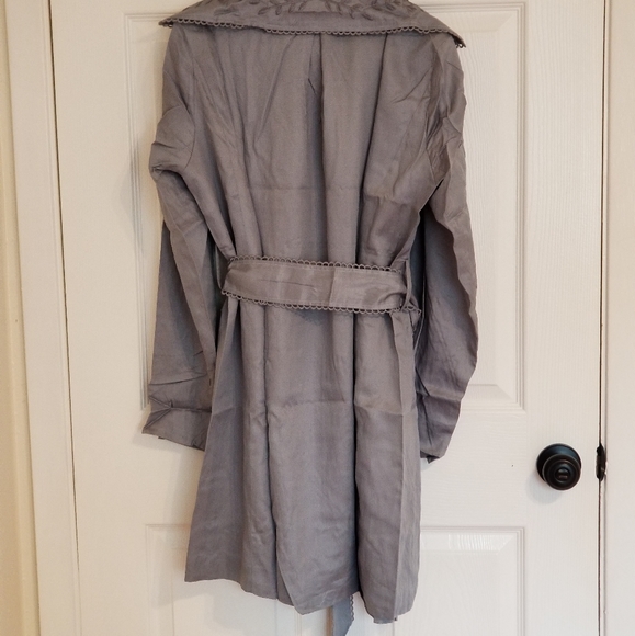 Frost Gray Embroidered Belted Trench Jacket - Picture 6 of 11